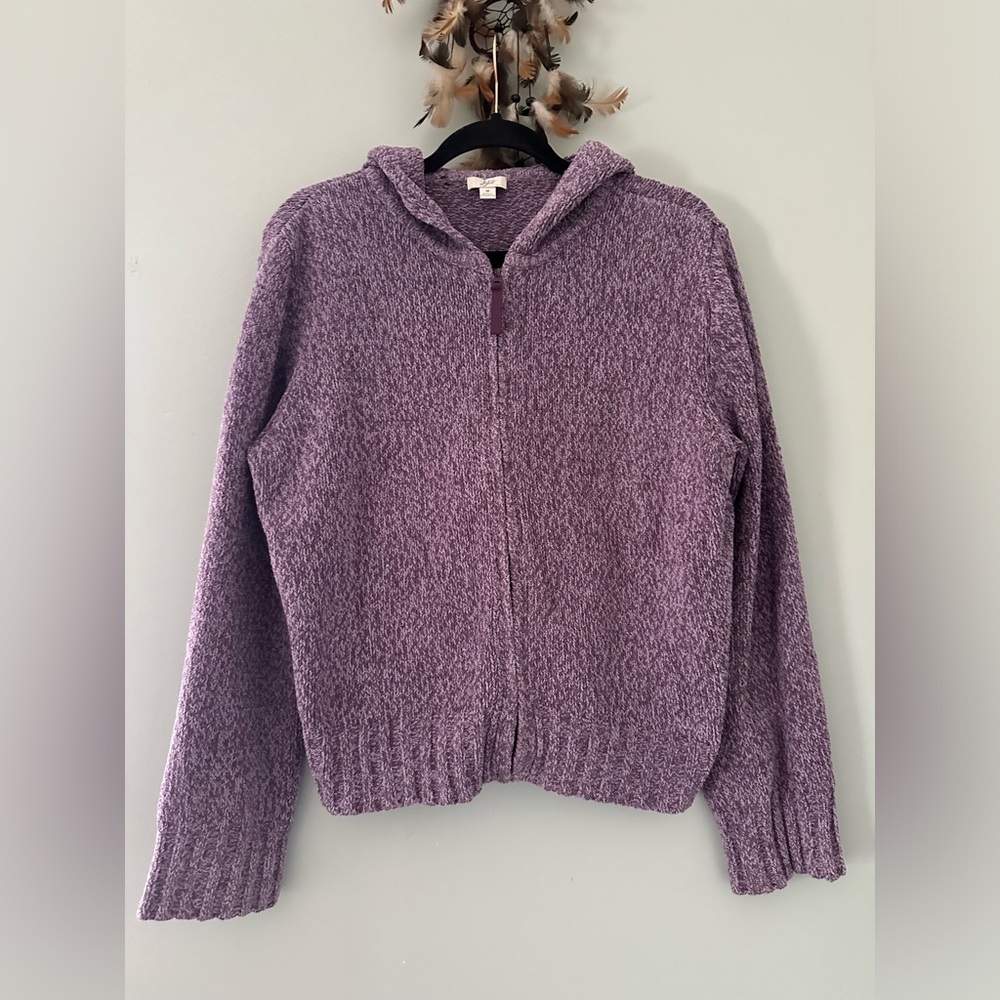 J Jill Hooded Sweater Cardigan Women’s Size M Purple Zip Up Long Sleeve Cozy
